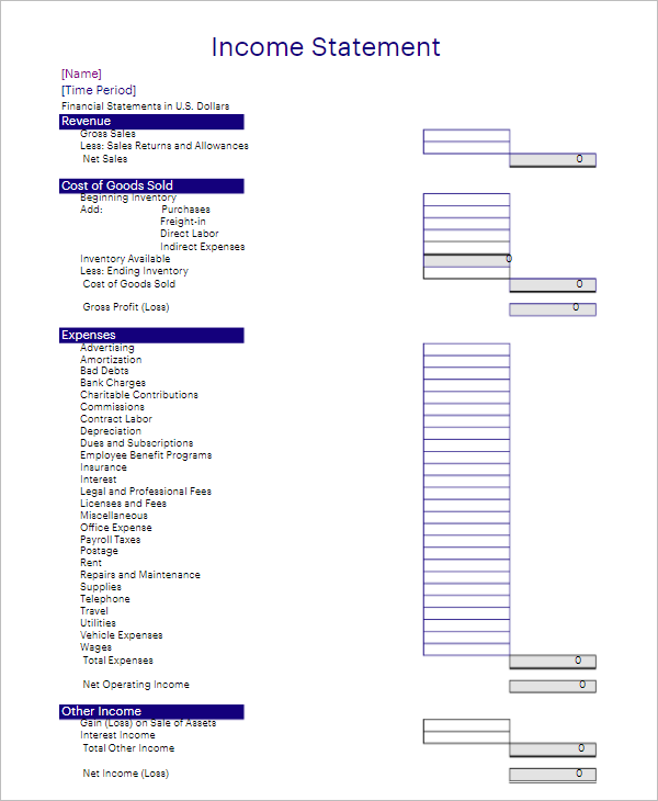 Bank Customer Income Statement Template