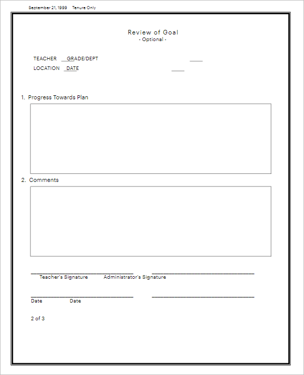Blank Teacher Evaluation Form