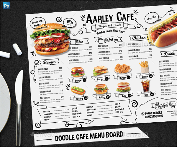 Doodle Cafe Menu Board Design