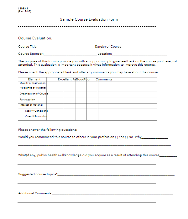 Example Of Teacher Evaluation Form