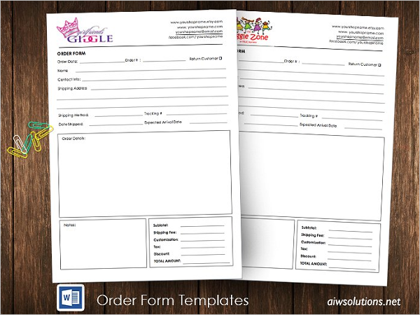 Printable Retail Order Form Template