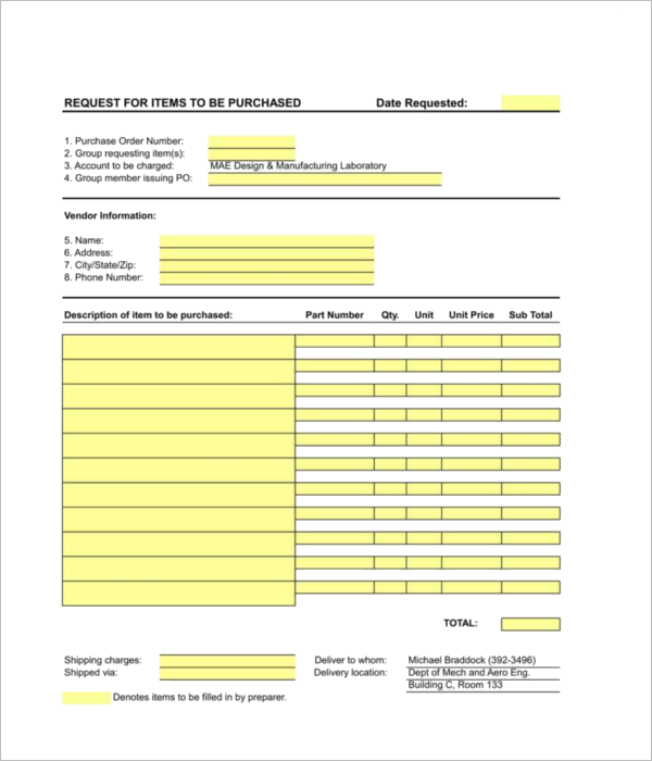 Sample Retail Order Request Form Template