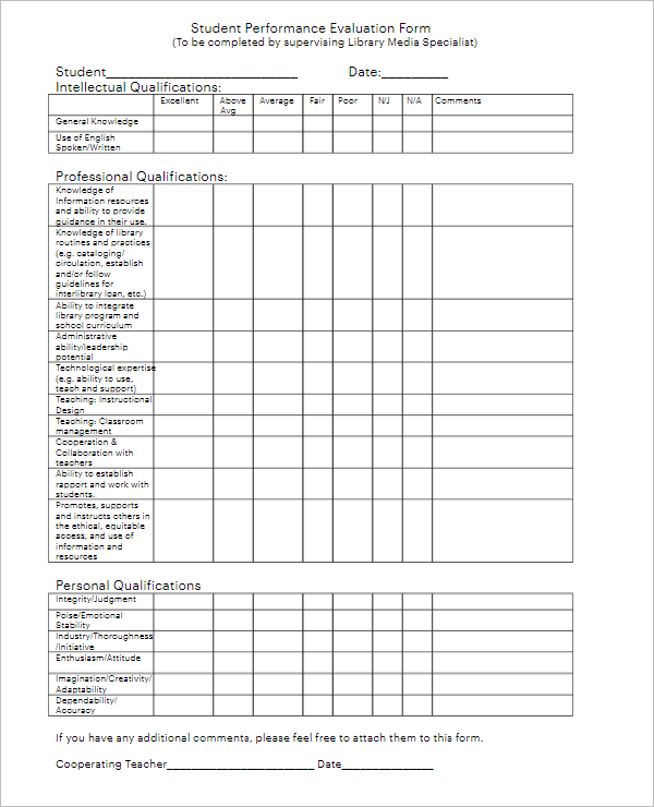 Teacher Evaluation Form For Parent