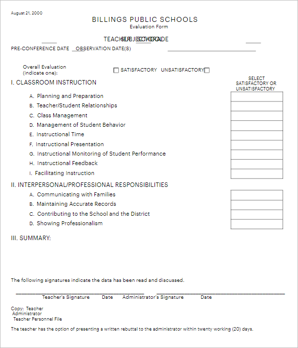 Training Teacher Evaluation Form