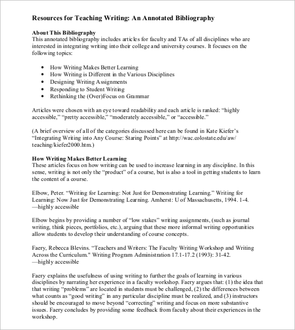 Annotated Bibliography Example PDF