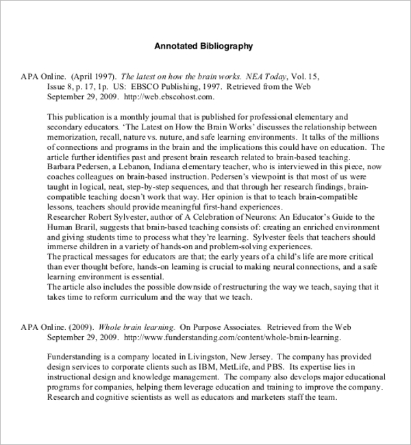 Annotated Bibliography Free Template