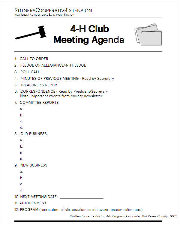 Booster Club Meeting Agenda Template