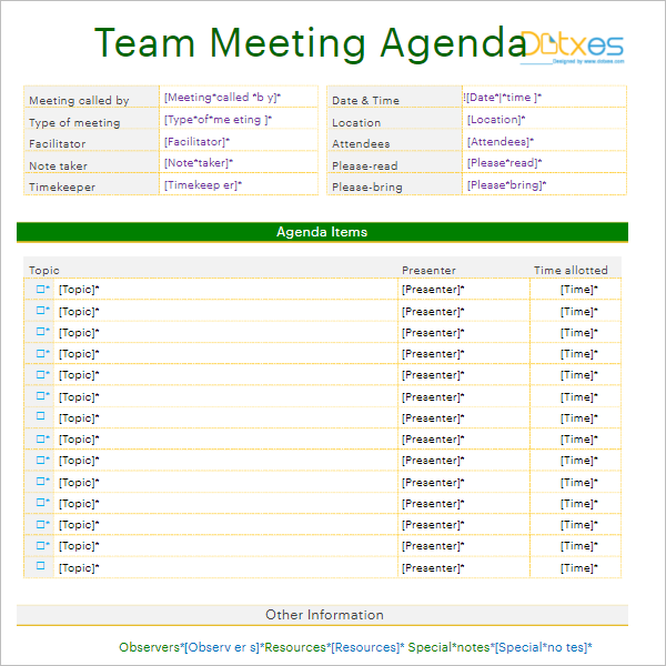 Download Informal Meeting Agenda Template