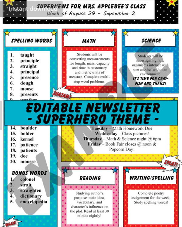 Editable Teacher Newsletter Template