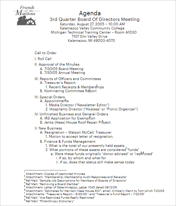 Example For Annual Meeting Agenda