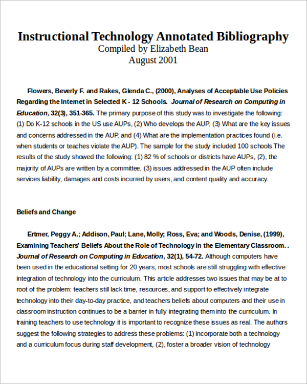 Free Annotated Bibliography Template