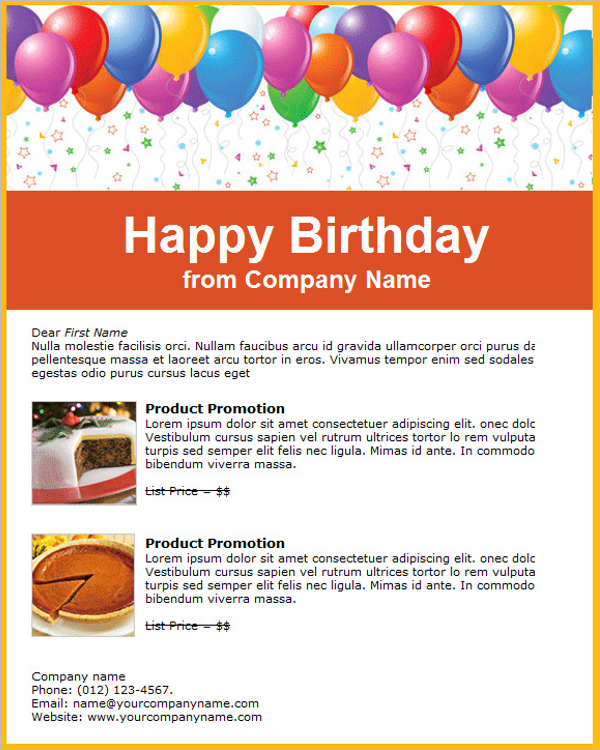 Free Company Birthday Email Template