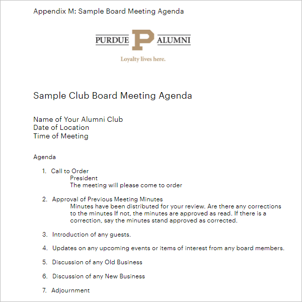 Rotary Club Meeting Agenda Template