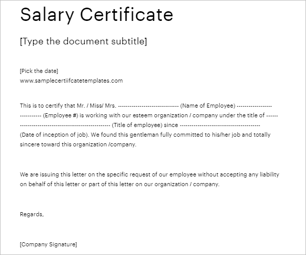 Salary Certificate Template Doc Download