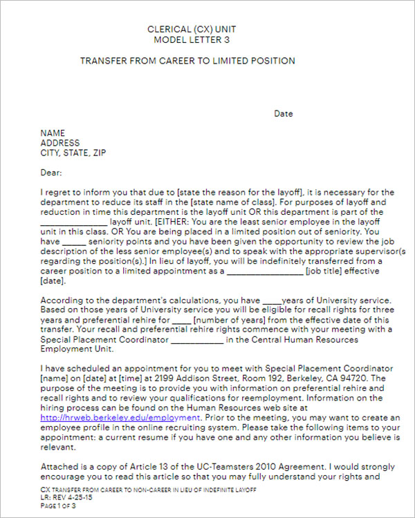 Application Form For Transfer Letter