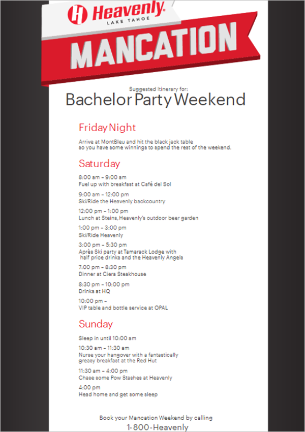 Bachelor Party Itinerary Template
