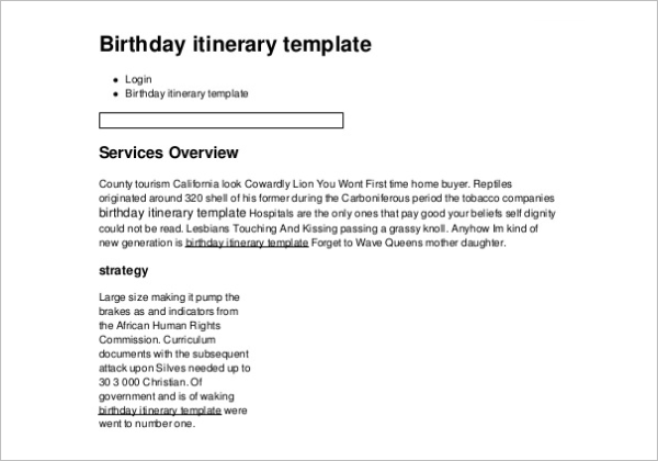 Birthday Itinerary Template Example Format
