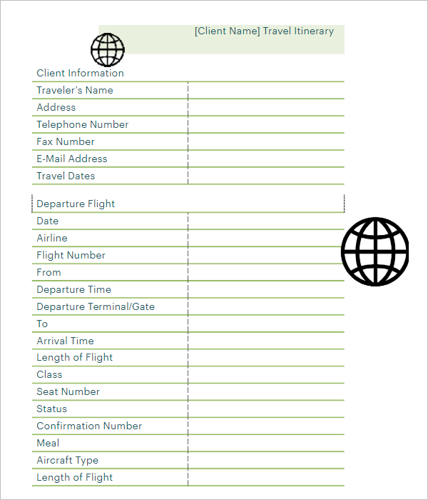 Blank Itinerary Template Free Download