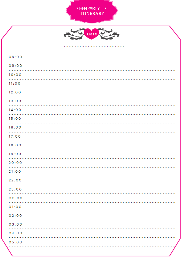 Blank Party Itinerary Template