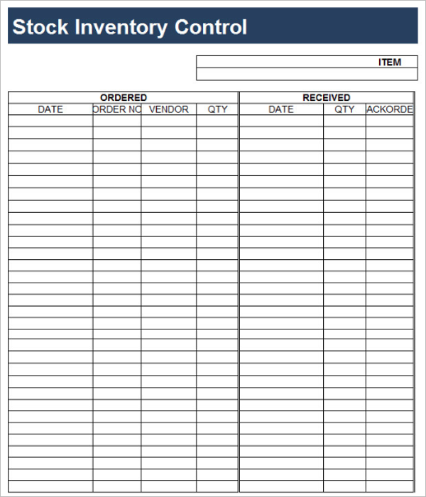 Blank Stock Inventory Control Template
