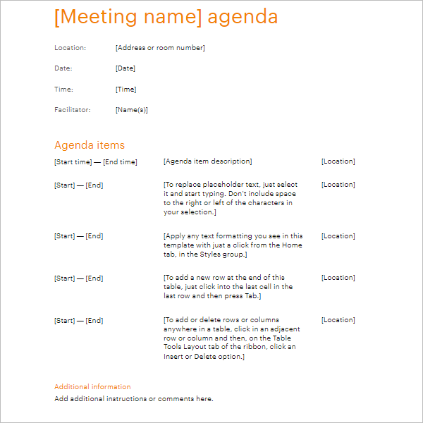 Business Meeting Agenda Template Download