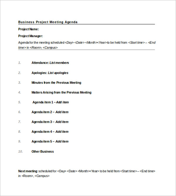 Business Project Agenda Template