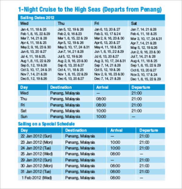 Cruise Itinerary PDF Template