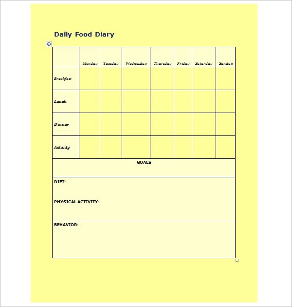 Daily Food Log Template Download