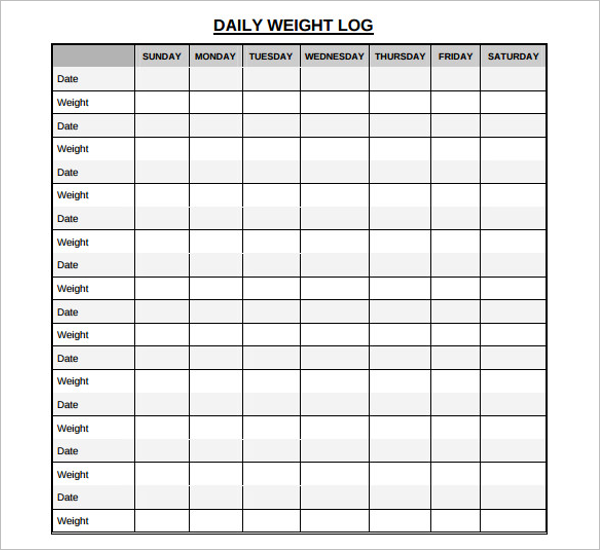 Daily Weight Template