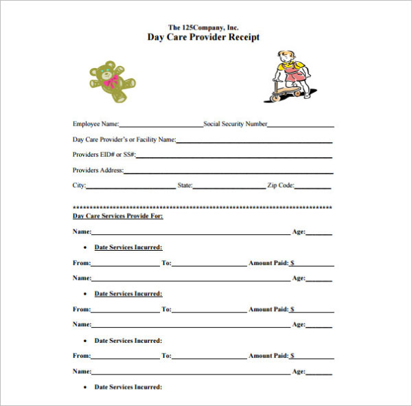 Day Care Provider Receipt Template