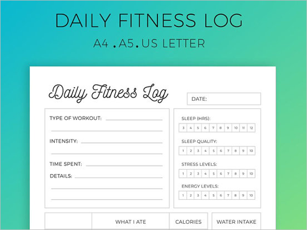 EditableÂ Daily Fitness Log Template