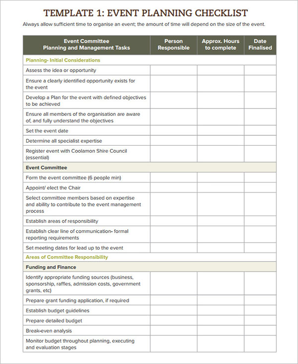 Event Checklist Template Excel