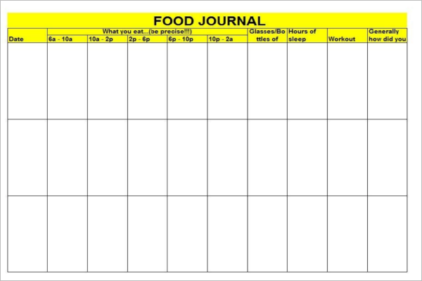 Food Log Template With Timetable