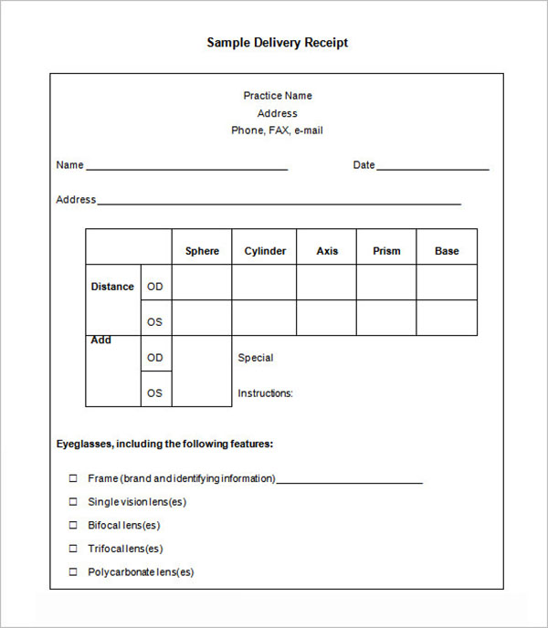 Free Delivery Receipt Template