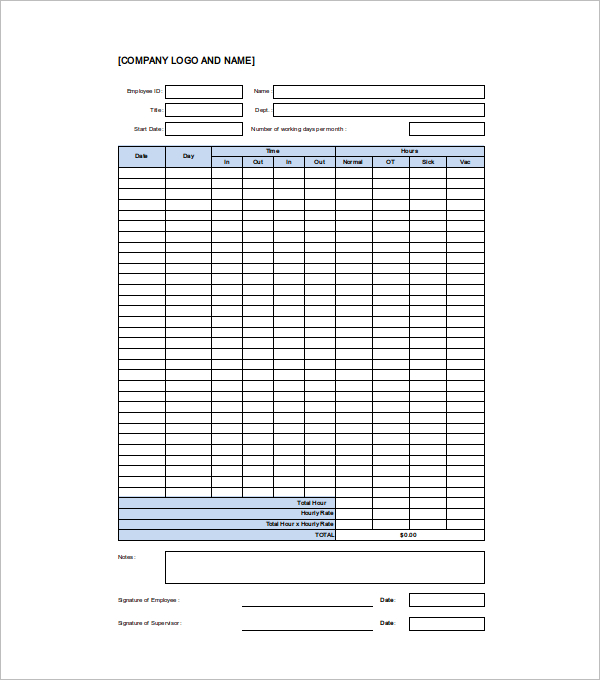 Free Time Log Template Excel