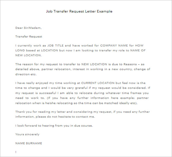 Free Transfer Letter Template