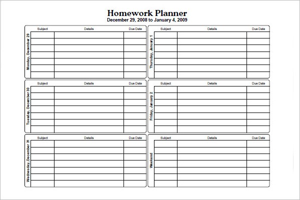 homework planner template google docs