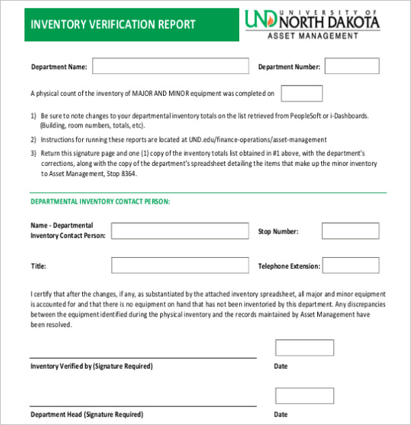 Inventory Verification Report Template