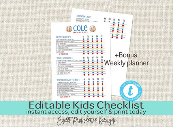 Kids Editable Daily Checklist Template