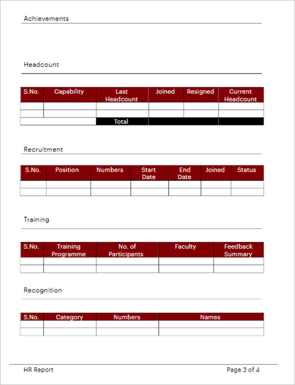 Monthly Report HR Template