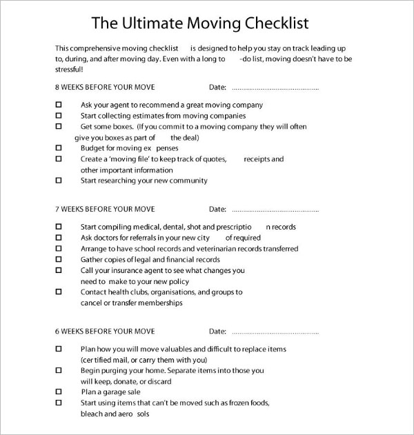 46+ Download Free Moving Checklist Templates Today!
