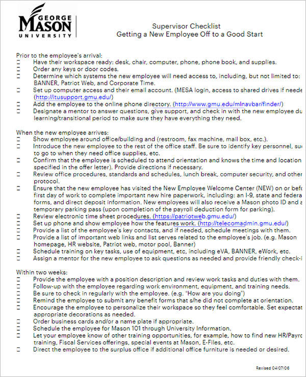 New Hire Checklist Template PDF