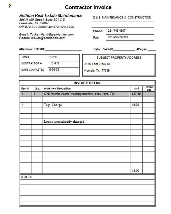 Painting Contractor Receipt Template