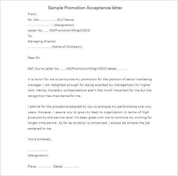 Promotion Acceptance Letter Template
