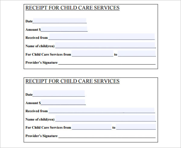Receipt For Day Care Services