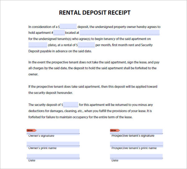 Rental Deposit Receipt Sample