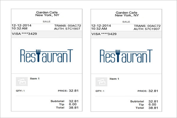 Restaurant Order Receipt Template