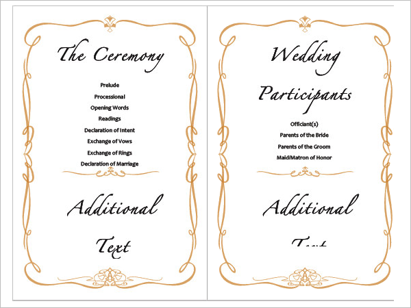 Sample Wedding Agenda Template