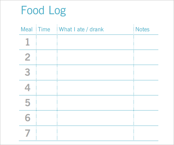 SimpleÂ Food Log Template PDF