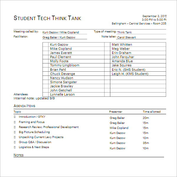 Student Agenda Template PDF